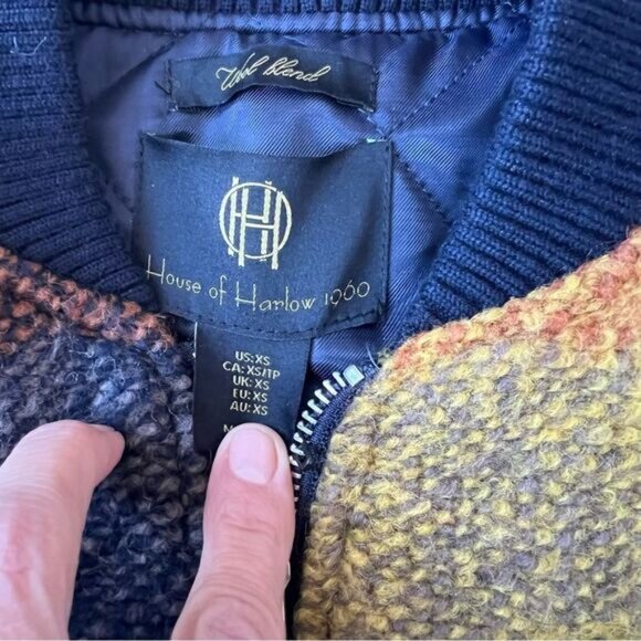 House of Harlow Women's  Plaid Wool Blend Cropped Bomber Jacket - Picture 6 of 9